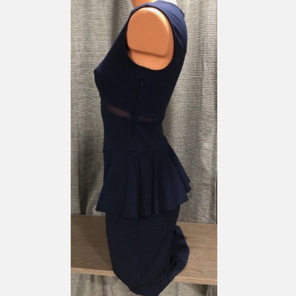 Brand New Victoria’s Secret Moda Intl’ Navy Blue Ponte Knit & Mesh Peplum Dress - Picture 10 of 13